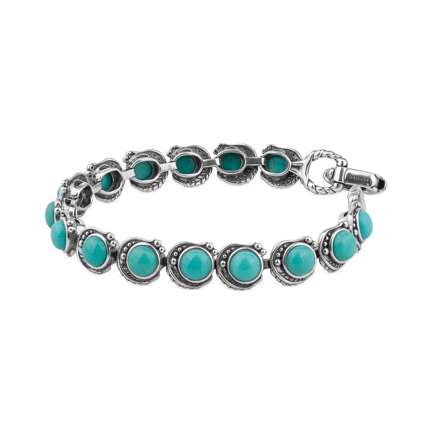 LIMITED EDITION! Sterling Silver Kingman Turquoise Round Cabochon Tennis Bracelet, Sizes Small to Large