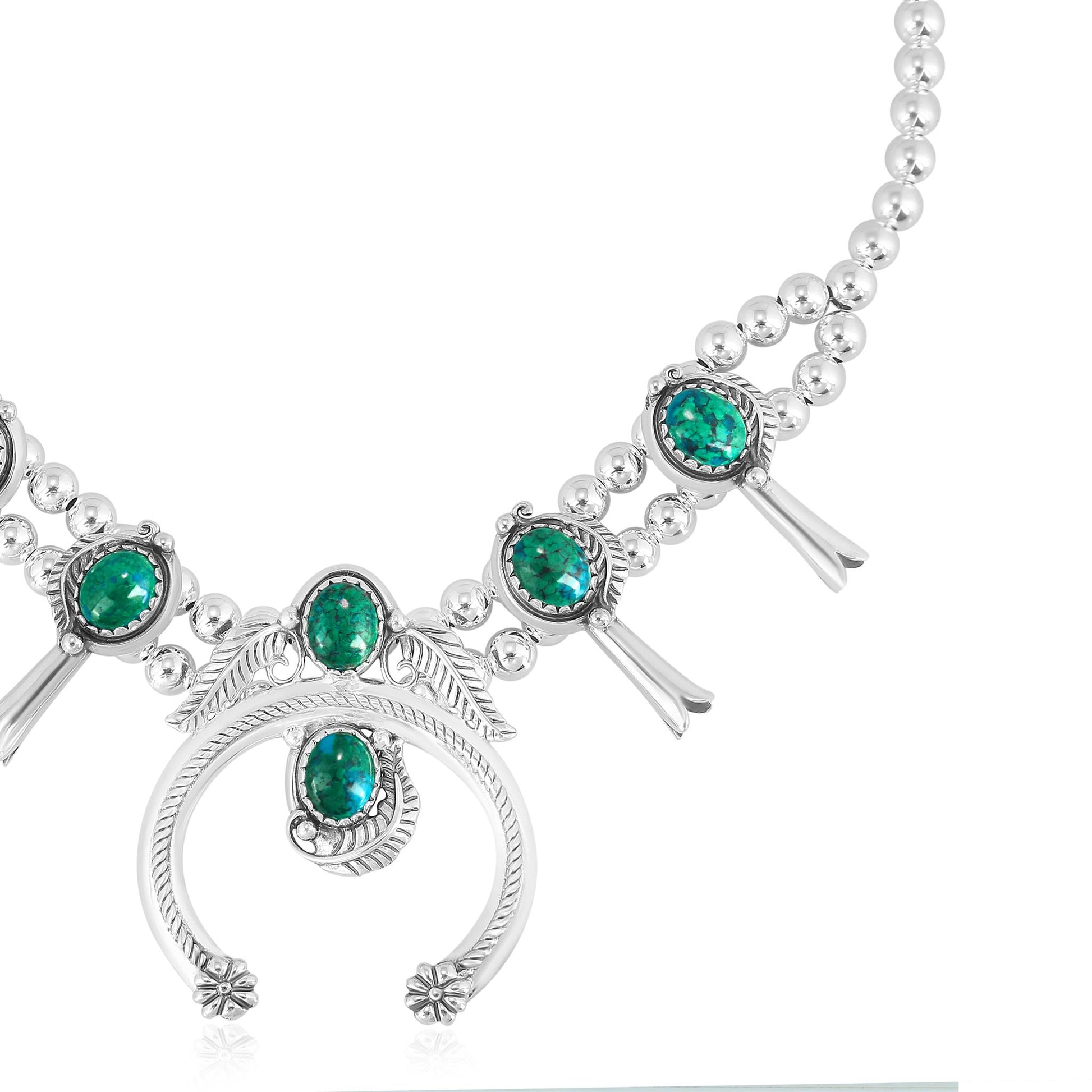 Sterling Silver Chrysocolla Squash Blossom Necklace