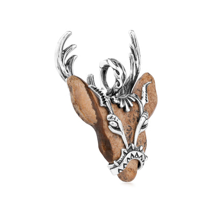 EXCLUSIVELY OURS! Sterling Silver Picture Jasper Deer Pendant Enhancer