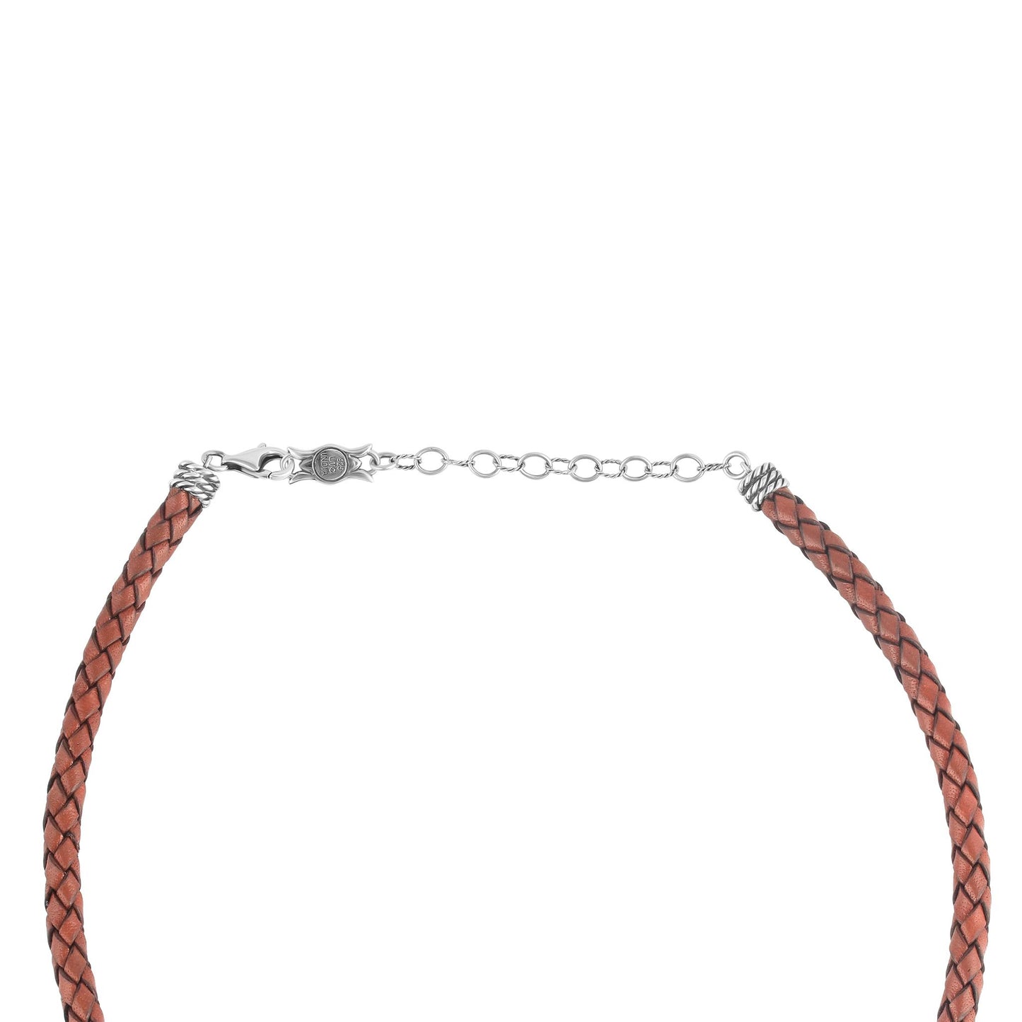 Braided Genuine Rust Leather Sterling Silver Necklace, 17 to 20 Inches