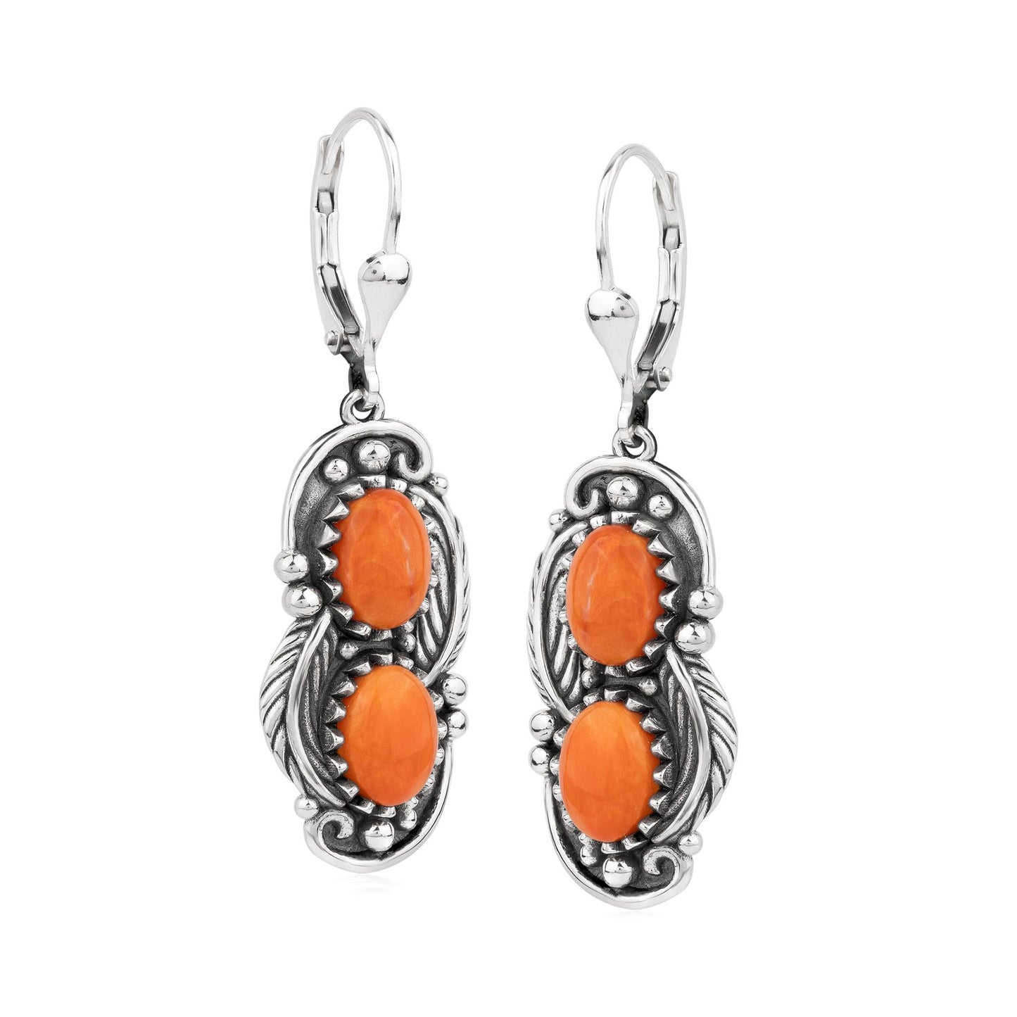 EXCLUSIVELY OURS! Sterling Silver Orange Spiny Oyster Double Oval Lever Back Earrings