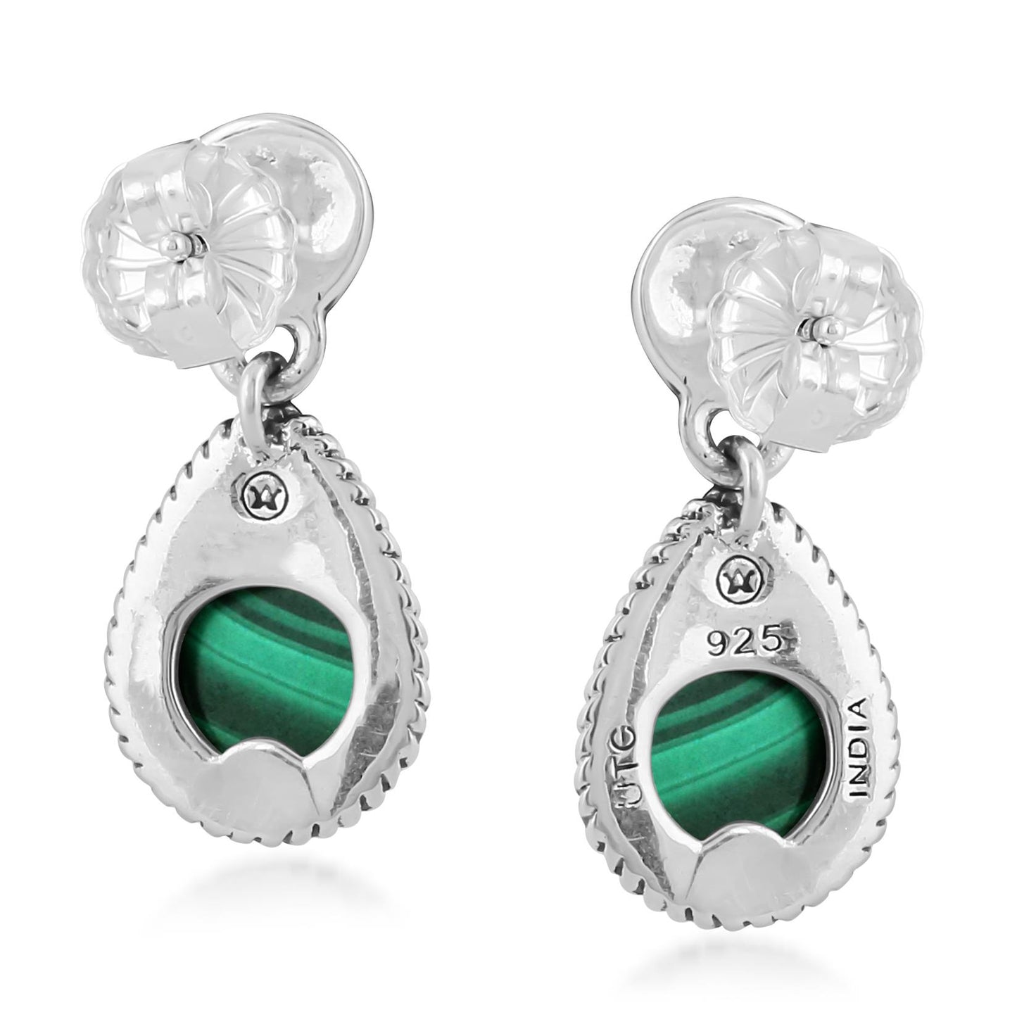 EXCLUSIVELY OURS! Sterling Silver Malachite Pear-Cut Dangle Earrings