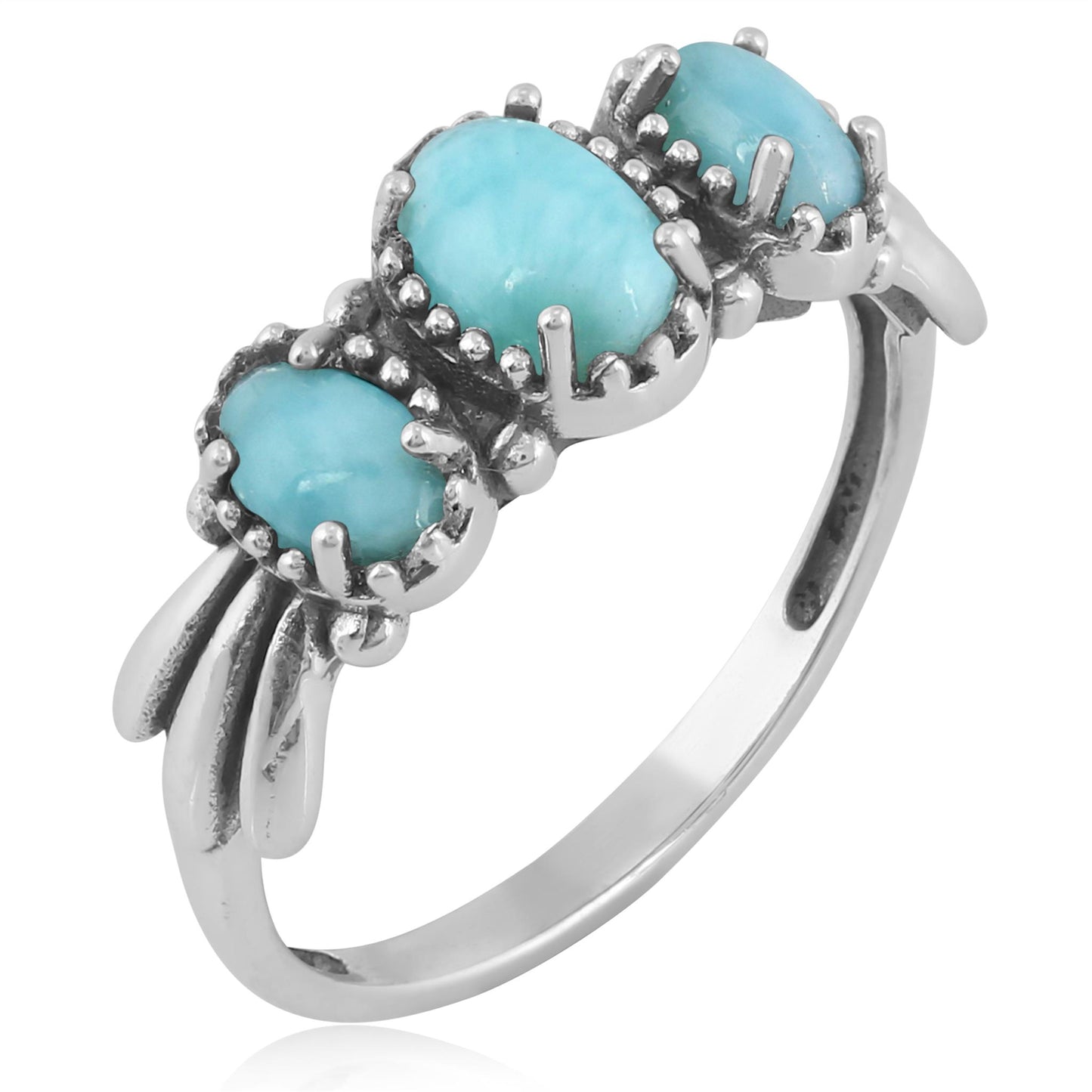 Sterling Silver Larimar 3-Stone Fan Ring