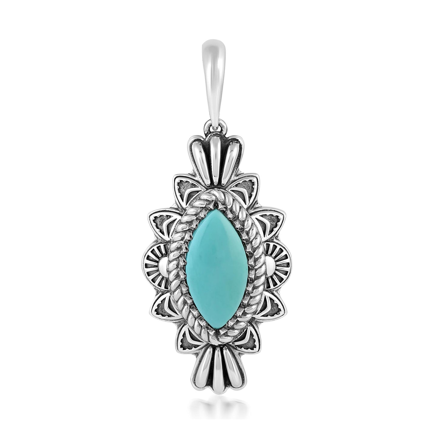  Sterling Silver Sleeping Beauty Turquoise Marquise Cut Gemstone Pendant Enhancer