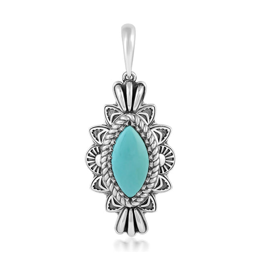  Sterling Silver Sleeping Beauty Turquoise Marquise Cut Gemstone Pendant Enhancer