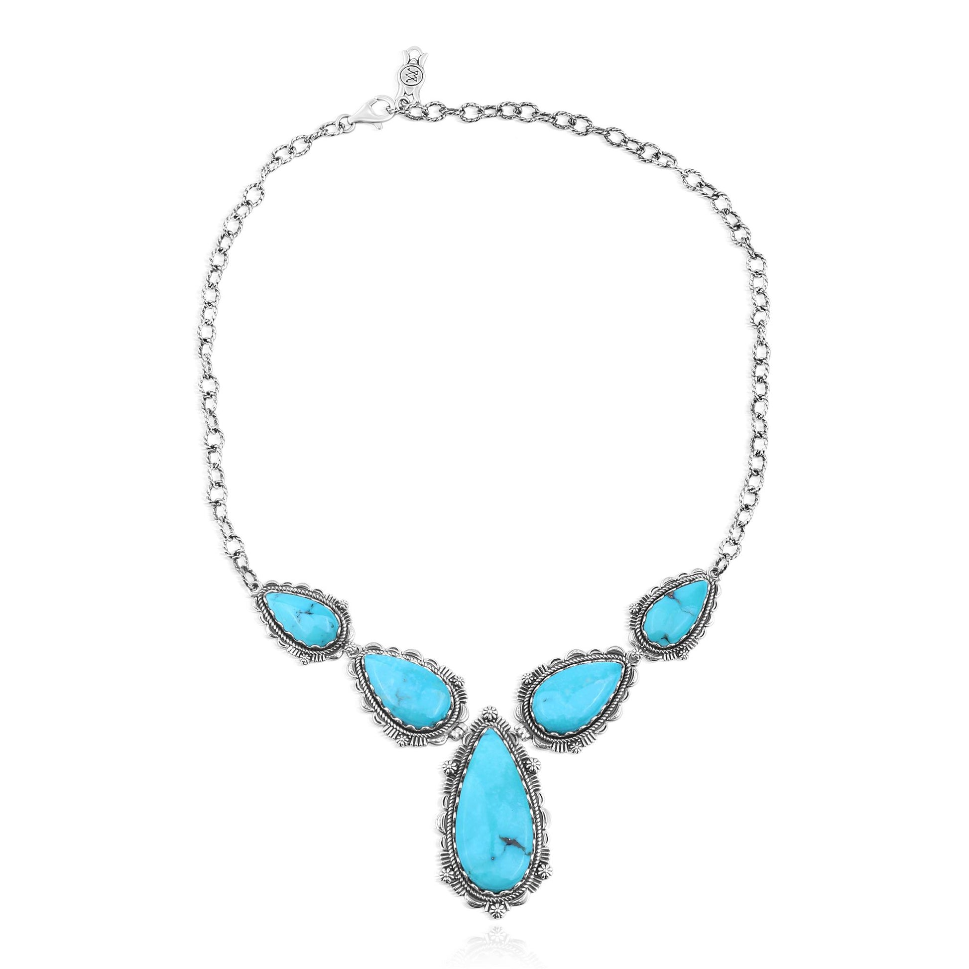 LIMITED EDITION! Sterling Silver Kingman Turquoise Pear-Shaped Gemstone Statement Necklace