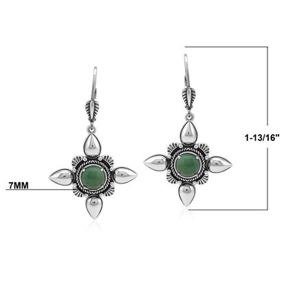 Sterling Silver Green Turquoise Compass Star Lever Back Earrings