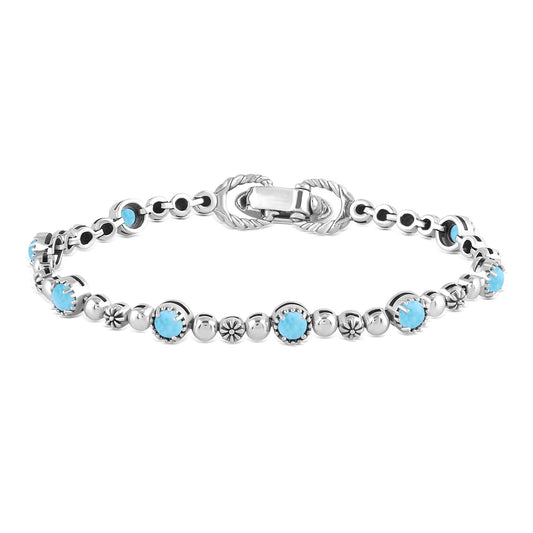 EXCLUSIVELY OURS! Sterling Silver Larimar Round Beaded Bracelet, Sizes Small to Large