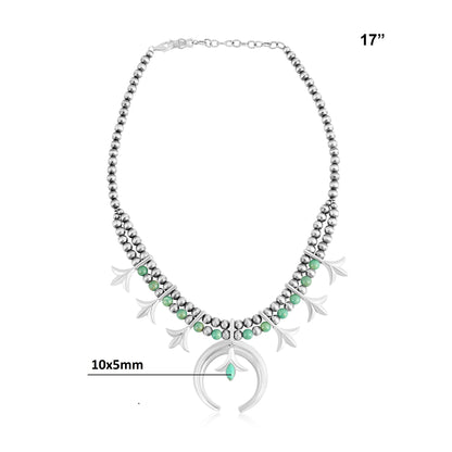Sterling Silver Green Turquoise Bead Squash Blossom Necklace