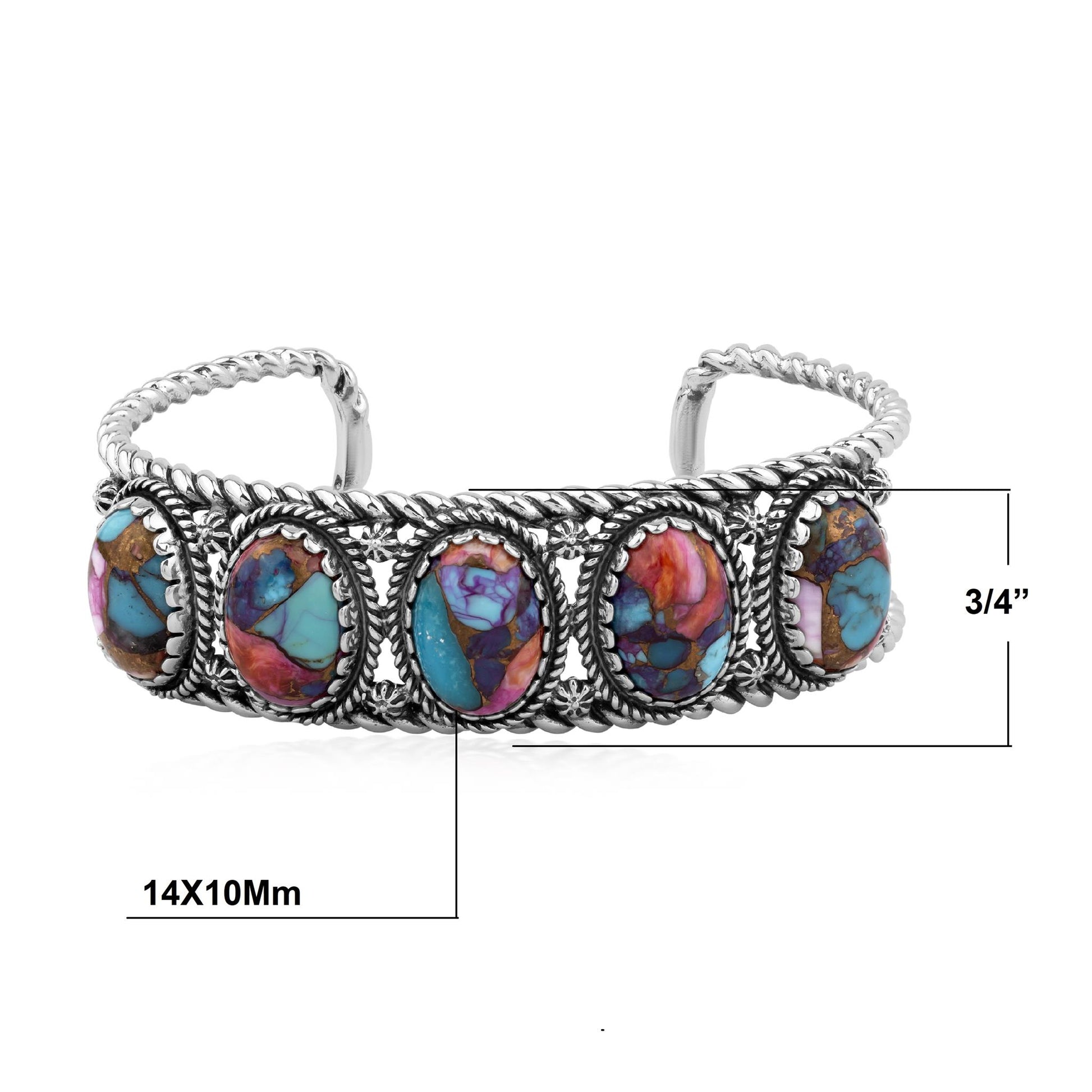 EXCLUSIVELY OURS! Sterling Silver Painted Desert Rope Design 5-Stone Cuff Bracelet