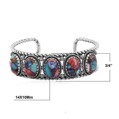 EXCLUSIVELY OURS! Sterling Silver Painted Desert Rope Design 5-Stone Cuff Bracelet