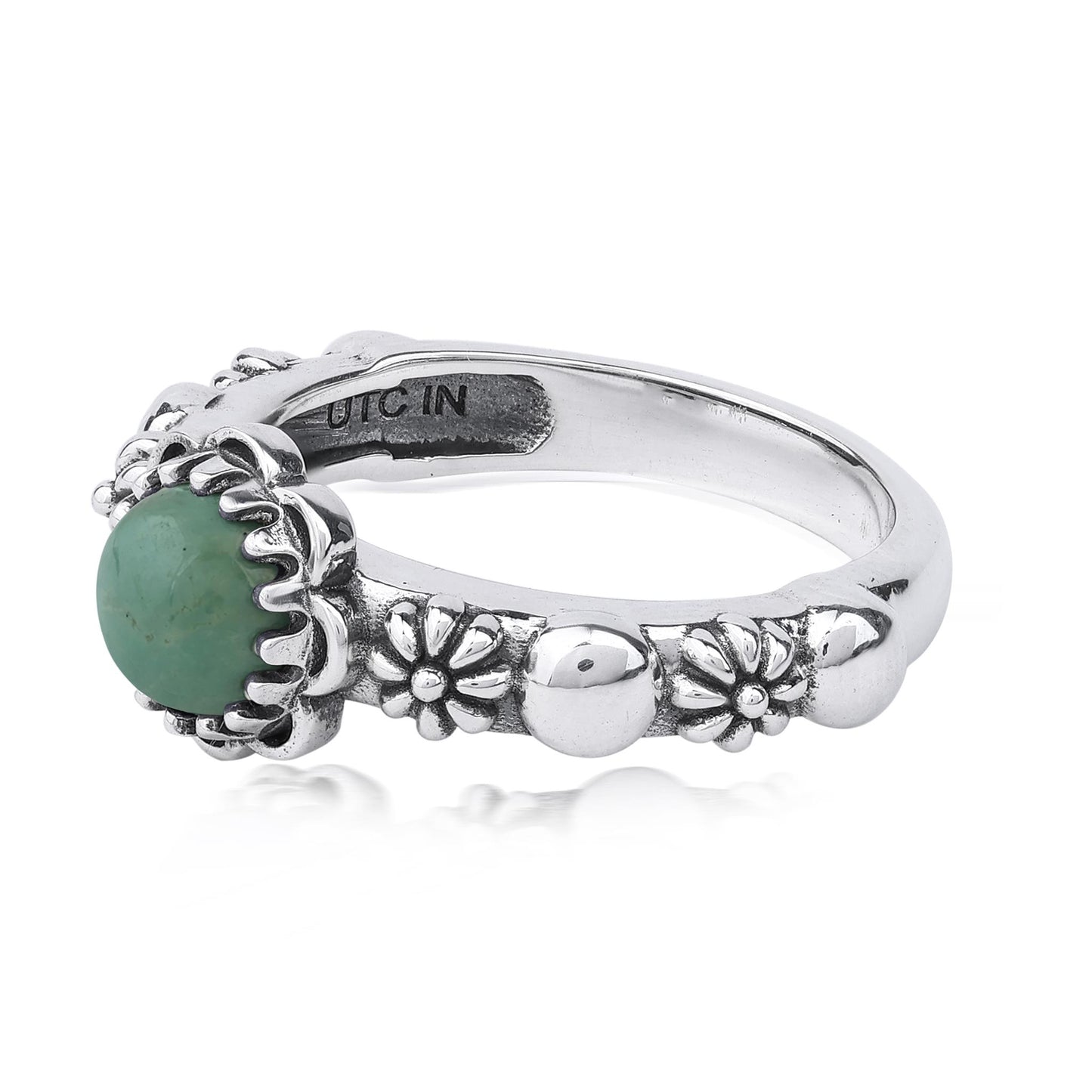  Sterling Silver Green Turquoise Single Row Concha Flower Ring