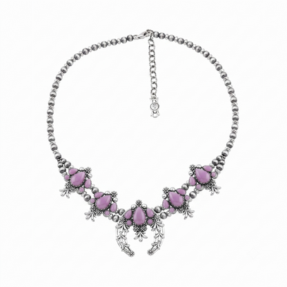 LIMITED EDITION! Sterling Silver Phosphosiderite Pear Cut Squash Blossom Naja Necklace, 17 to 20 Inches