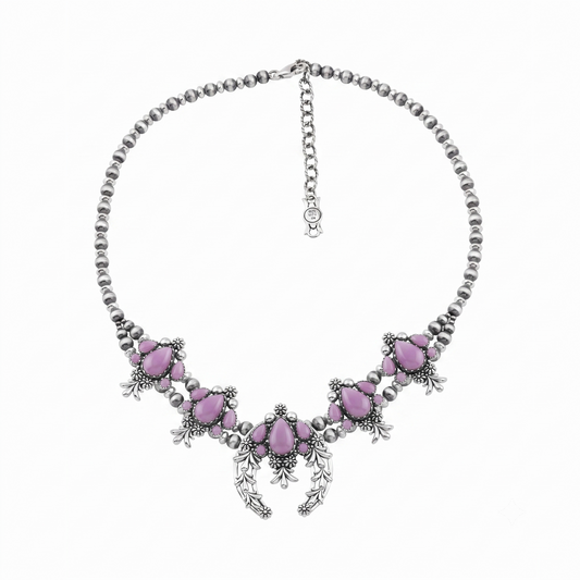 LIMITED EDITION! Sterling Silver Phosphosiderite Pear Cut Squash Blossom Naja Necklace, 17 to 20 Inches