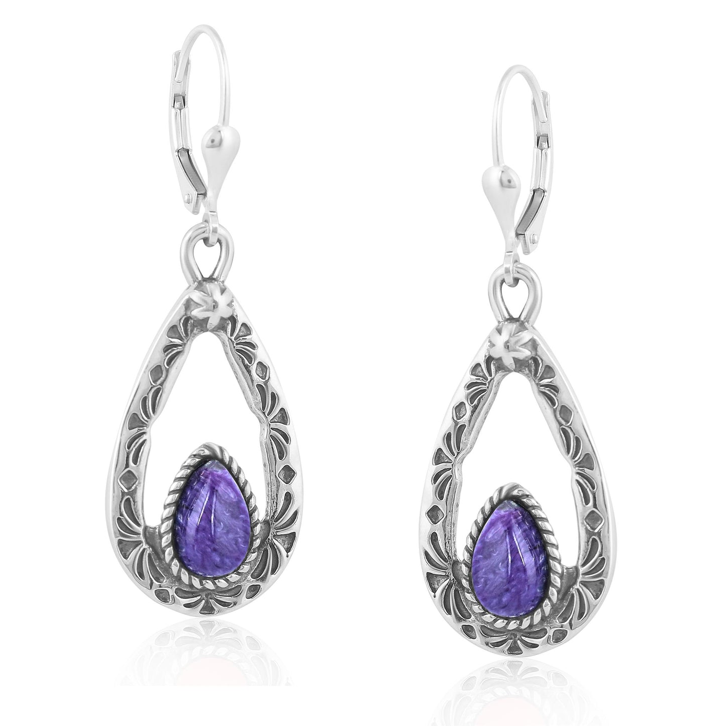 EXCLUSIVELY OURS! Sterling Silver Charoite Open Teardrop Dangle Earrings