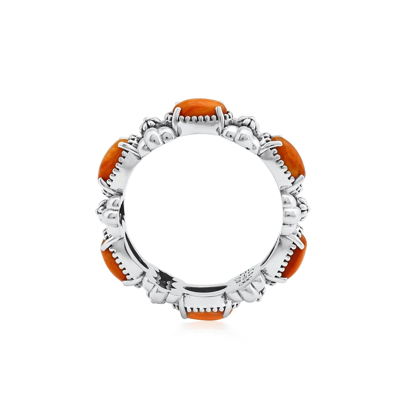 Sterling Silver Orange Spiny Oyster Oval Concha Band Ring