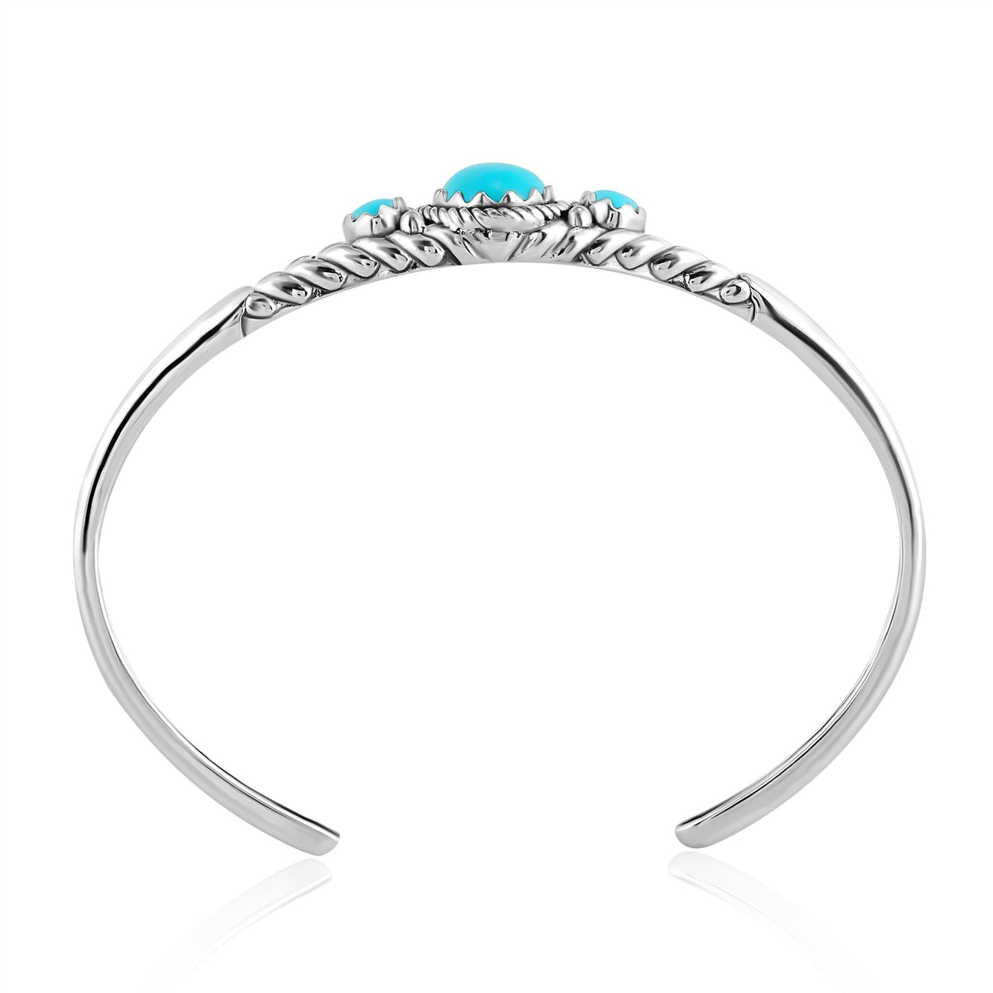 EXCLUSIVELY OURS! Sterling Silver Kingman Turquoise Oval Cut Rope Cuff Bracelet, Sizes Small to Large