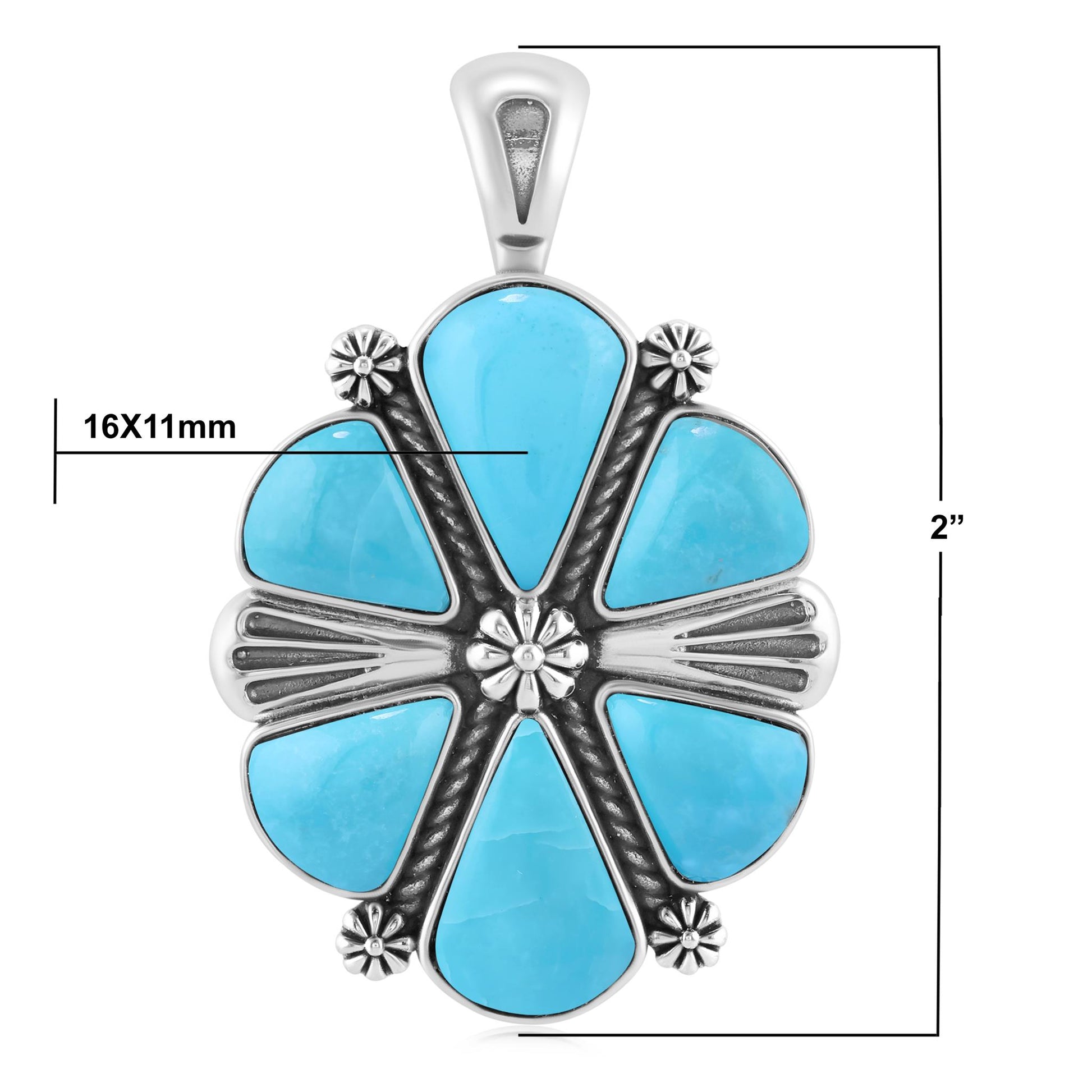 Sterling Silver Kingman Turquoise 6-Stone Triangular Concha Pendant Enhancer 