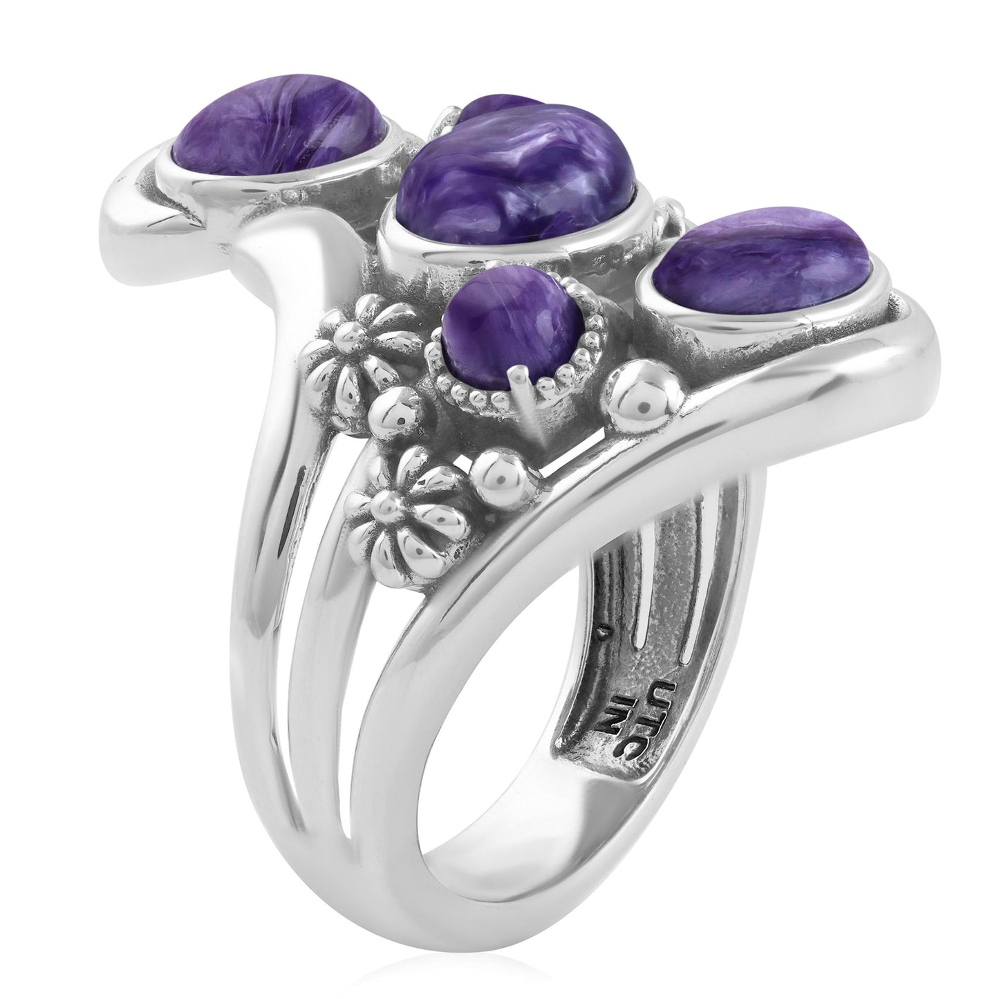 Sterling Silver Charoite Freeform Bypass Ring