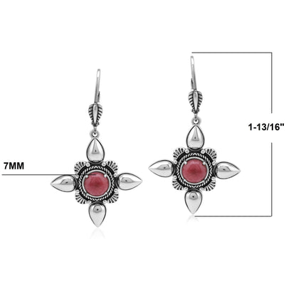 Sterling Silver Rhodonite Compass Star Lever Back Earrings