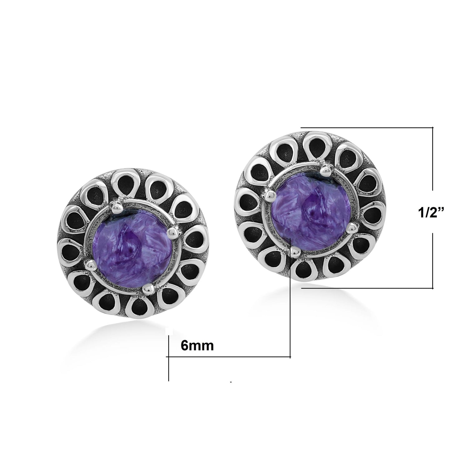 EXCLUSIVELY OURS! Sterling Silver Charoite Sunburst Stud Earrings