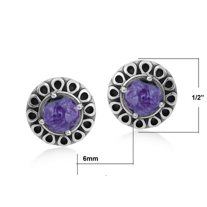 EXCLUSIVELY OURS! Sterling Silver Charoite Sunburst Stud Earrings
