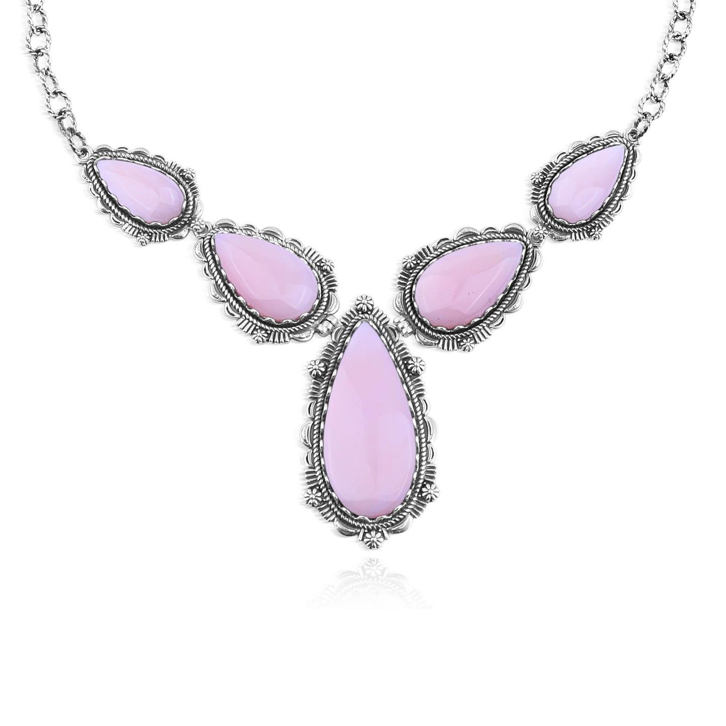 LIMITED EDITION! Sterling Silver Pink Opal Gemstone Statement Necklace