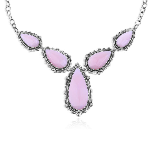 LIMITED EDITION! Sterling Silver Pink Opal Gemstone Statement Necklace