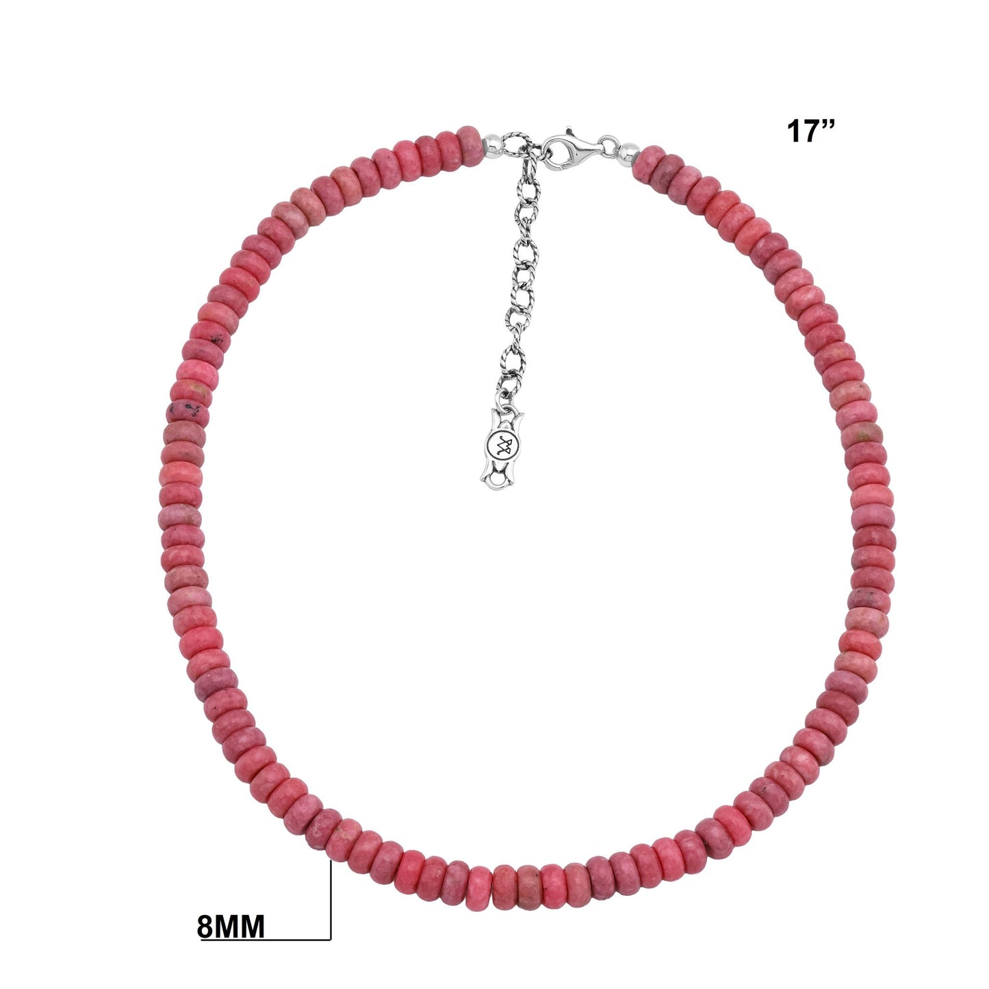 EXCLUSIVELY OURS! Sterling Silver Rhodonite Bead Necklace, 17 to 20 Inches