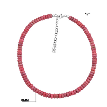 EXCLUSIVELY OURS! Sterling Silver Rhodonite Bead Necklace, 17 to 20 Inches