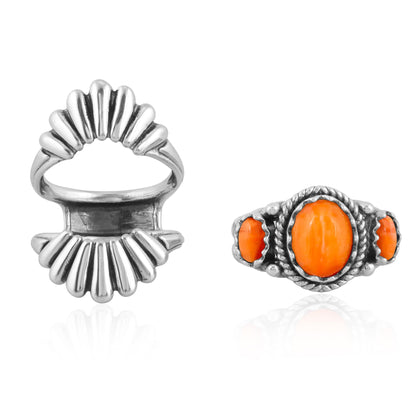 EXCLUSIVELY OURS! Sterling Silver Orange Spiny Oyster Crown Ring and Guard Set