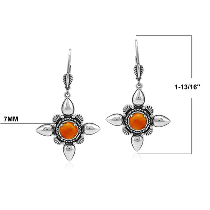 Sterling Silver Orange Spiny Oyster Compass Star Lever Back Earrings