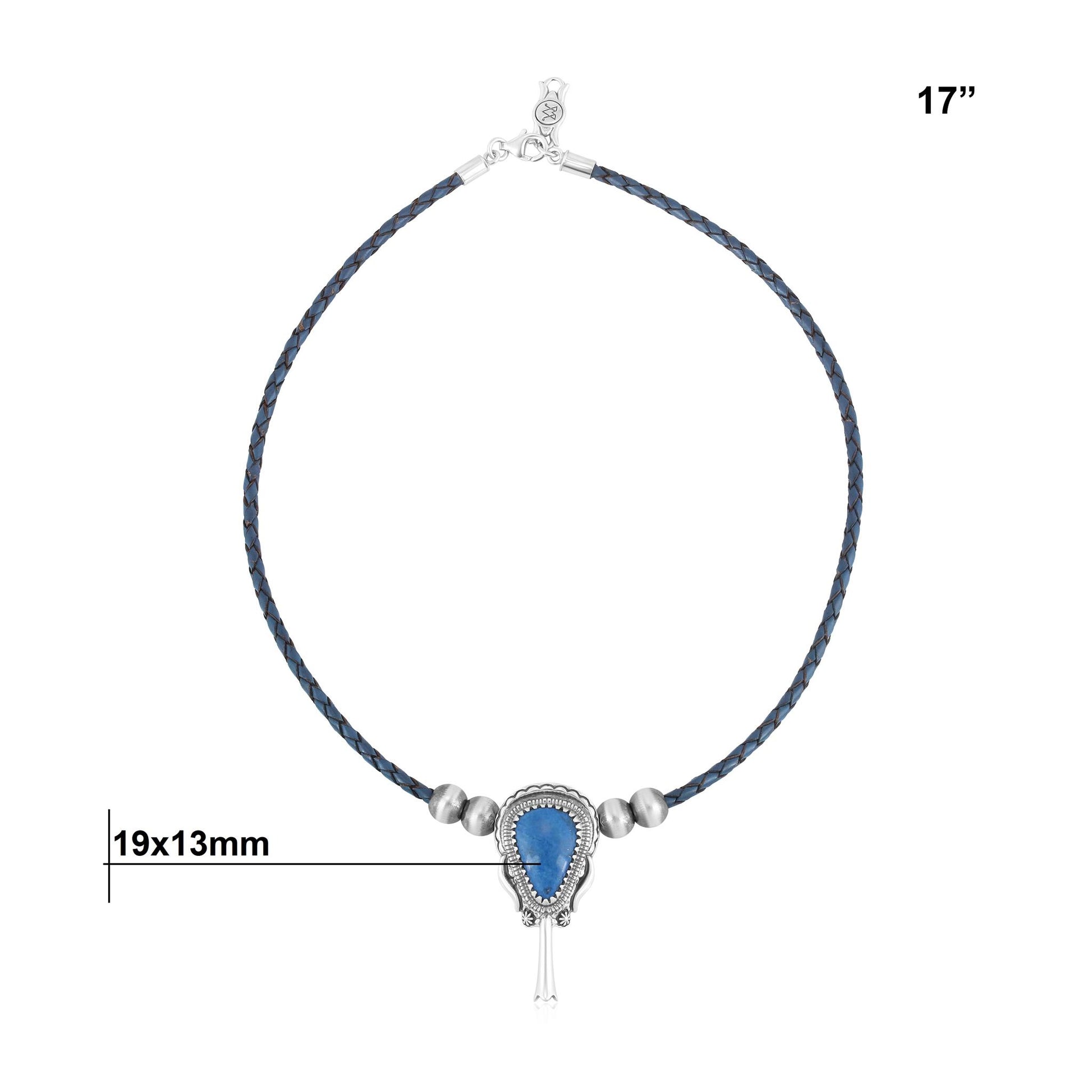 Sterling Silver Lapis Blue Leather Squash Blossom Necklace
