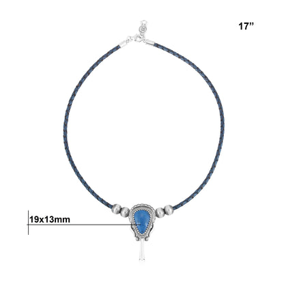 Sterling Silver Lapis Blue Leather Squash Blossom Necklace