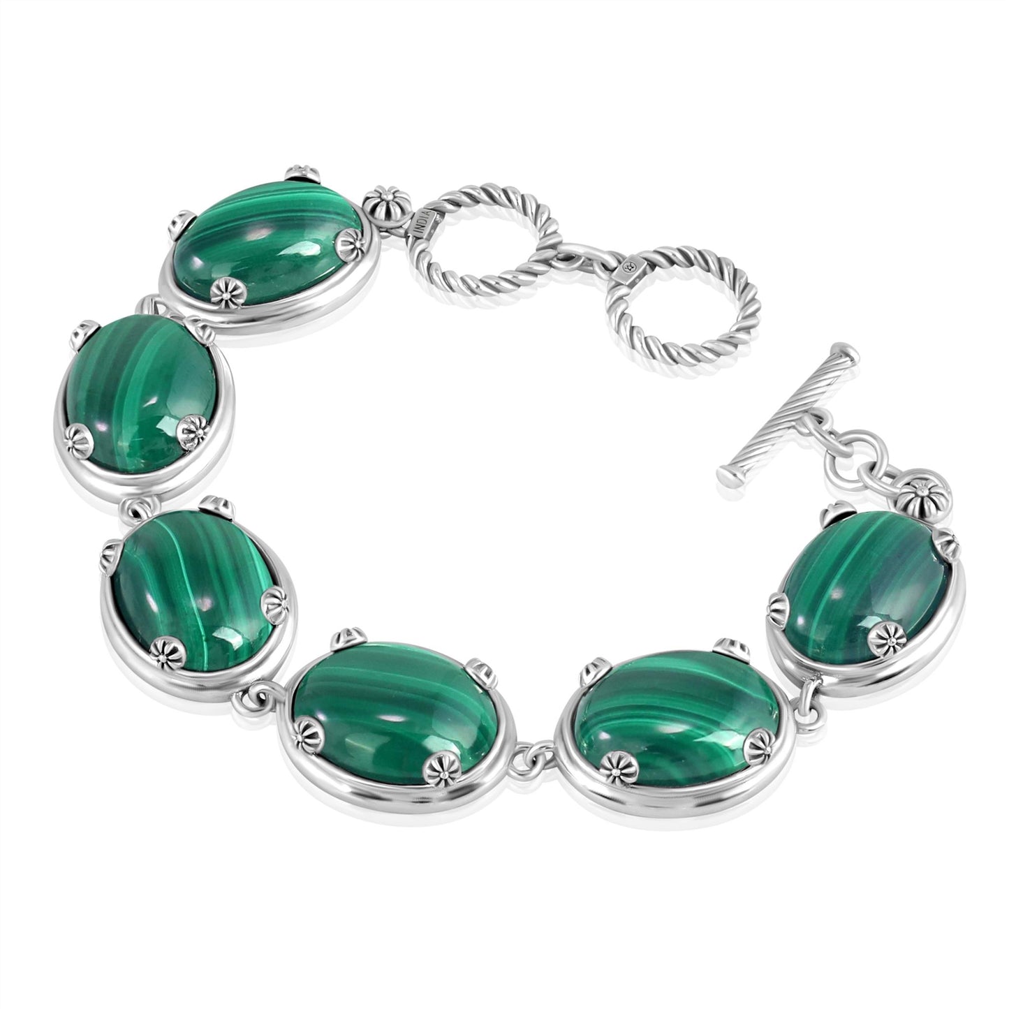 EXCLUSIVELY OURS! Sterling Silver Malachite Oval Cabochon Toggle Bracelet