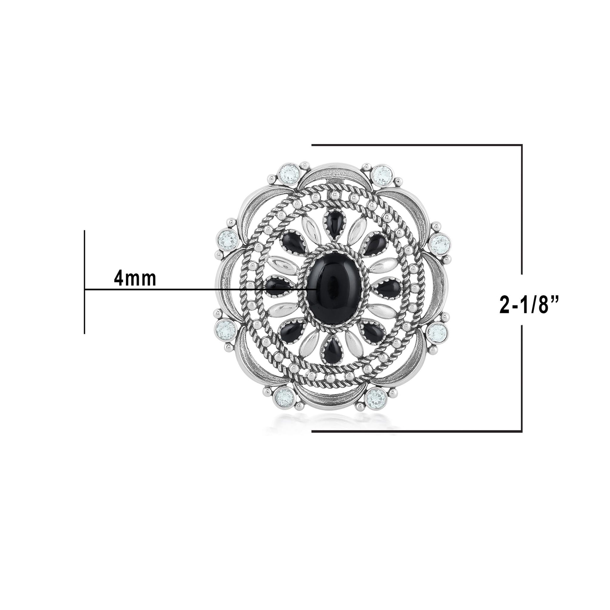 Sterling Silver Black Agate and White Topaz Oval Statement Pendant Enhancer