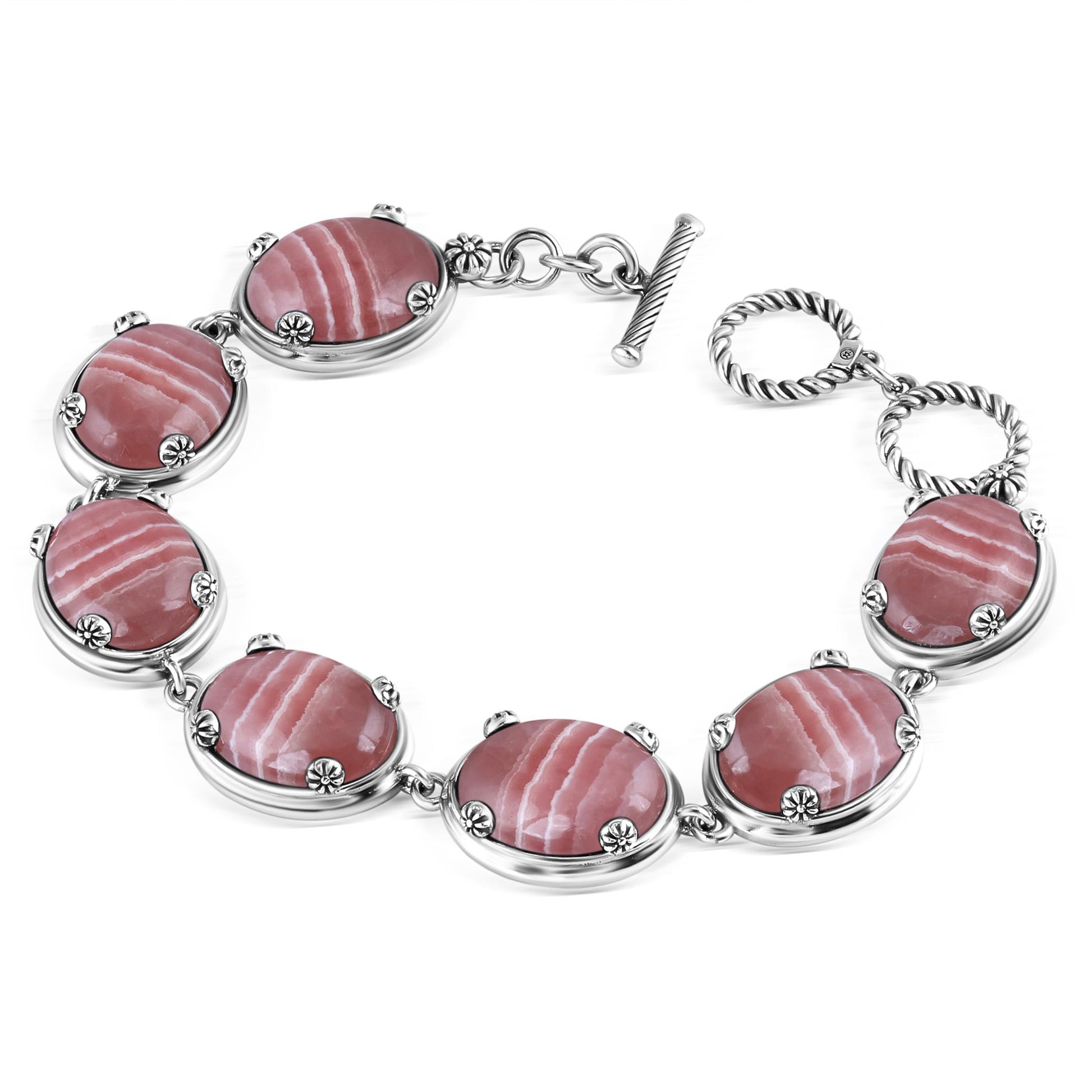 Sterling Silver Rhodochrosite Oval Cabochon Toggle Bracelet