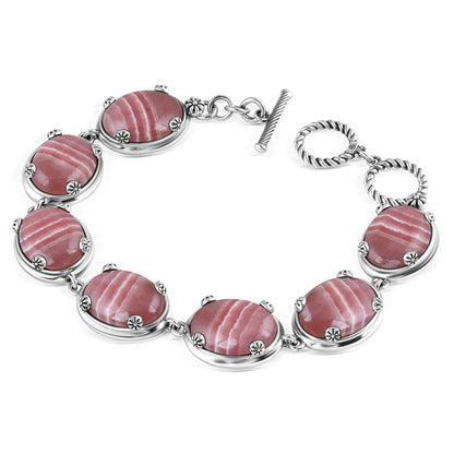 Sterling Silver Rhodochrosite Oval Cabochon Toggle Bracelet