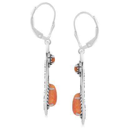 Sterling Silver Orange Spiny Oyster Teardrop Dangle Earrings
