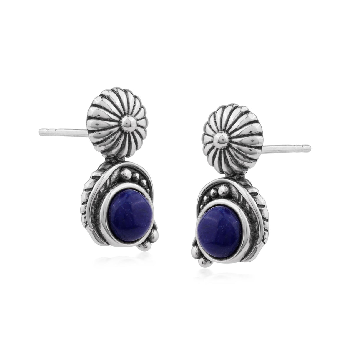 Sterling Silver Lapis Leaf and Concha Gemstone Post Earrings