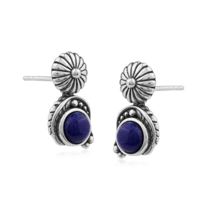 Sterling Silver Lapis Leaf and Concha Gemstone Post Earrings