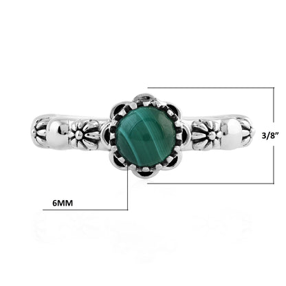  Sterling Silver Malachite Single Row Concha Flower Ring