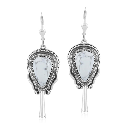 Sterling Silver White Howlite Squash Blossom Dangle Earrings