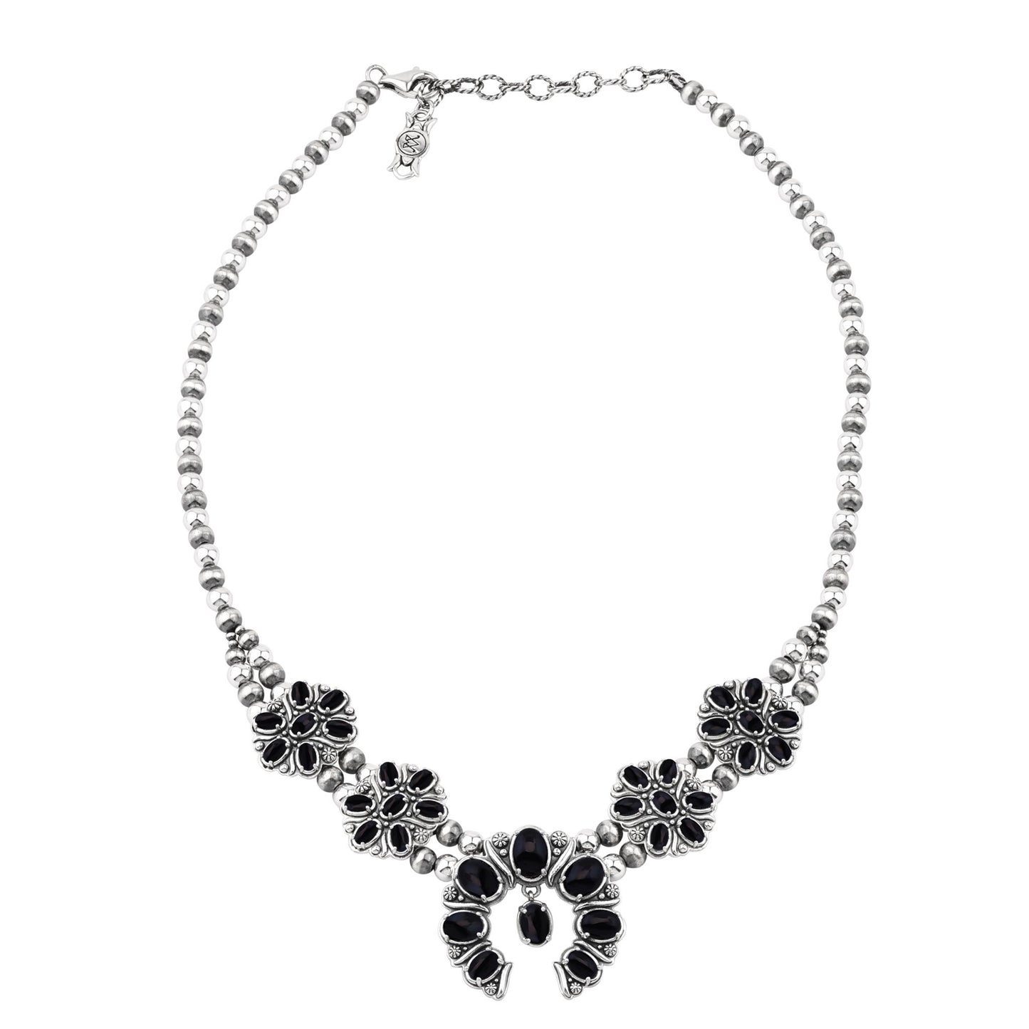  Sterling Silver Black Onyx Oval Cluster Naja Necklace