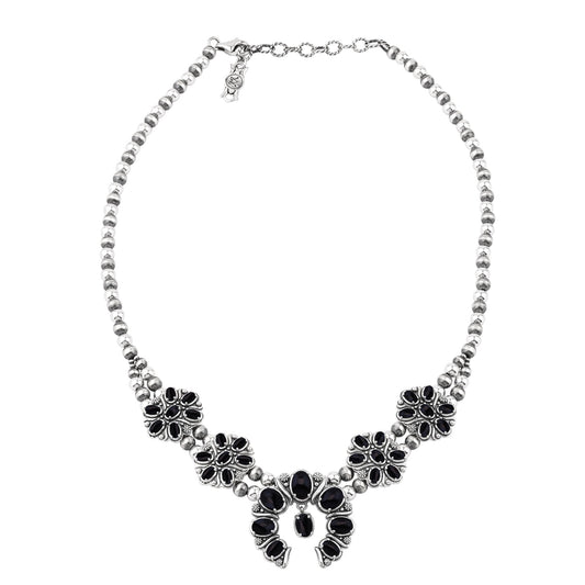  Sterling Silver Black Onyx Oval Cluster Naja Necklace