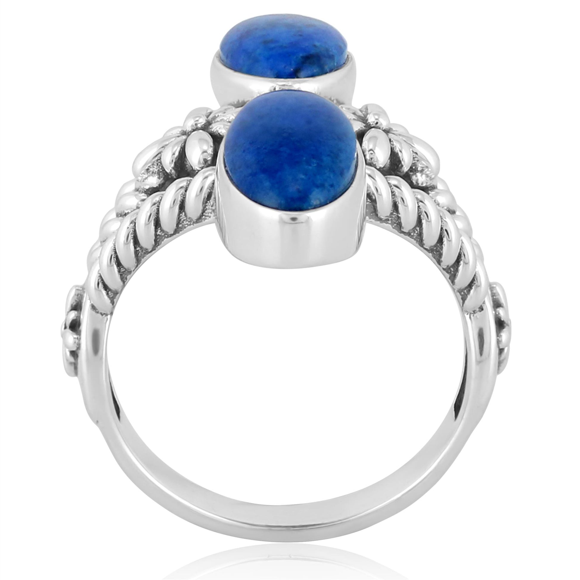 Sterling Silver Denim Lapis North - South Oval Concha Flower Ring