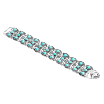 Sterling Silver Kingman Turquoise Round and Trillion Cut Link Bracelet, Sizes Small to Large