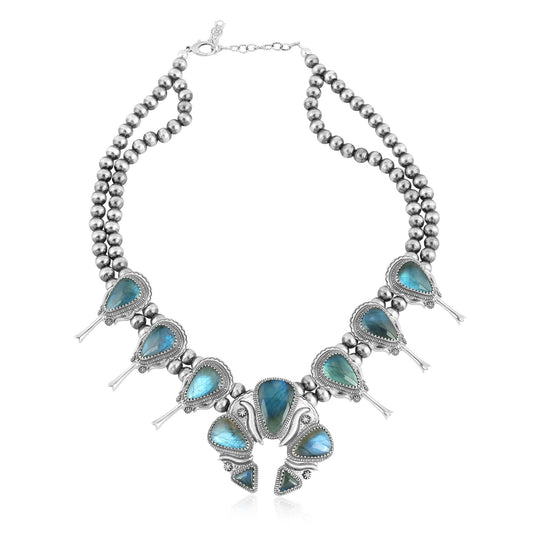 Sterling Silver Labradorite Large Naja Squash Blossom Necklace