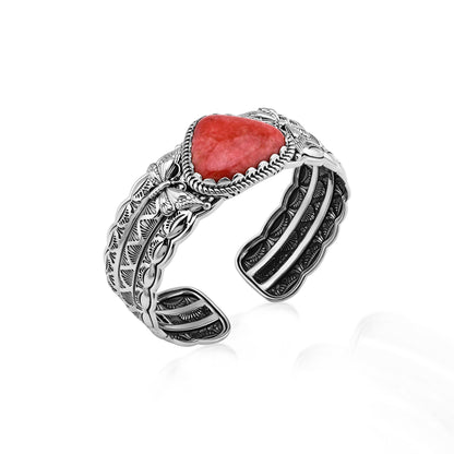 Sterling Silver Rhodonite Gemstone Butterfly Hinged Cuff Bracelet