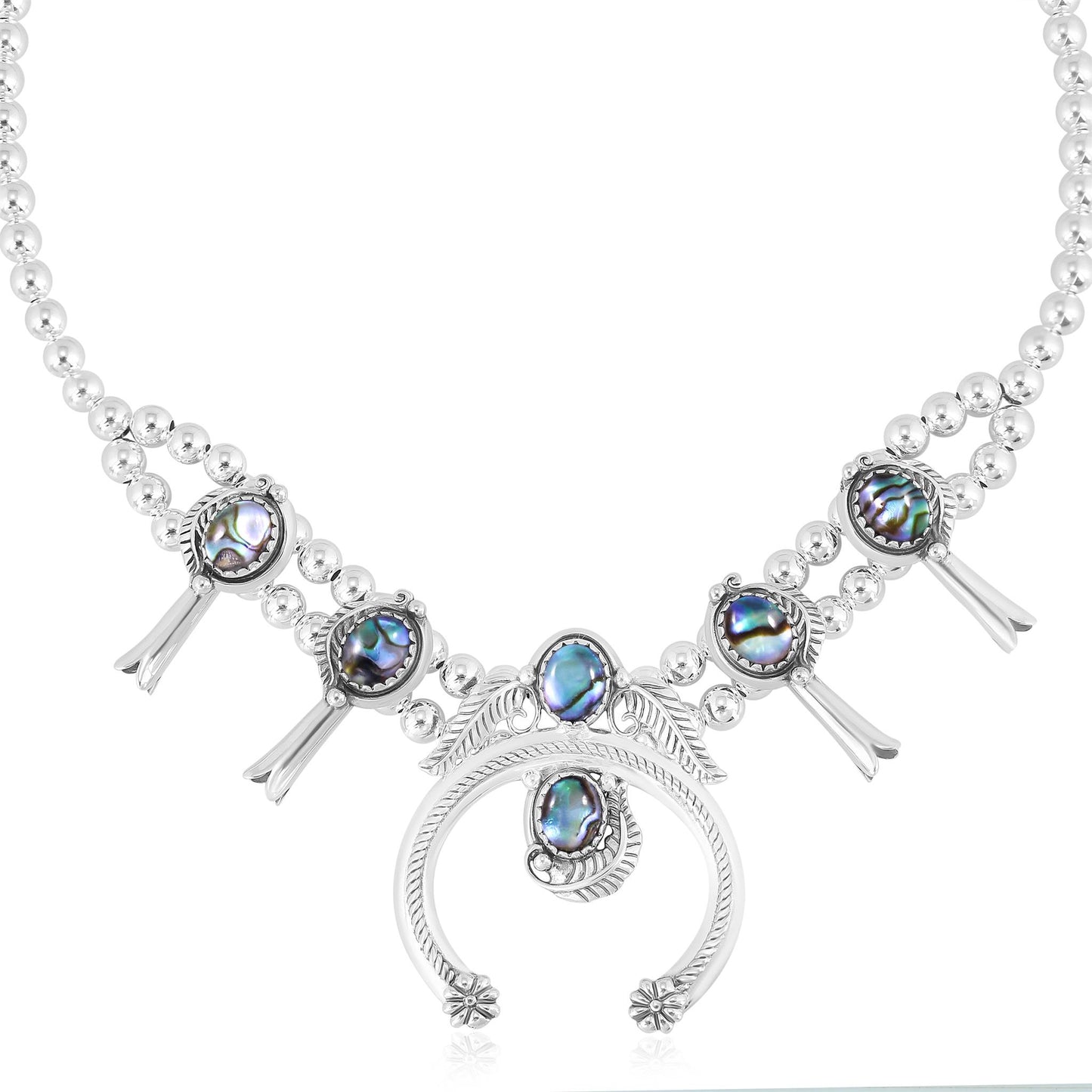 Sterling Silver Abalone Shell Squash Blossom Necklace